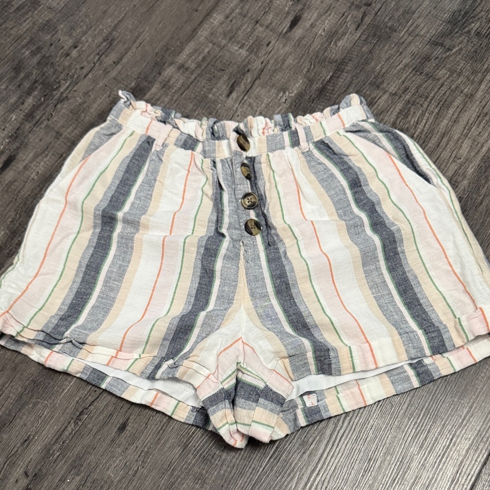 American Eagle Outfitters Striped High-Waist Shorts - Cream, Blue & Green